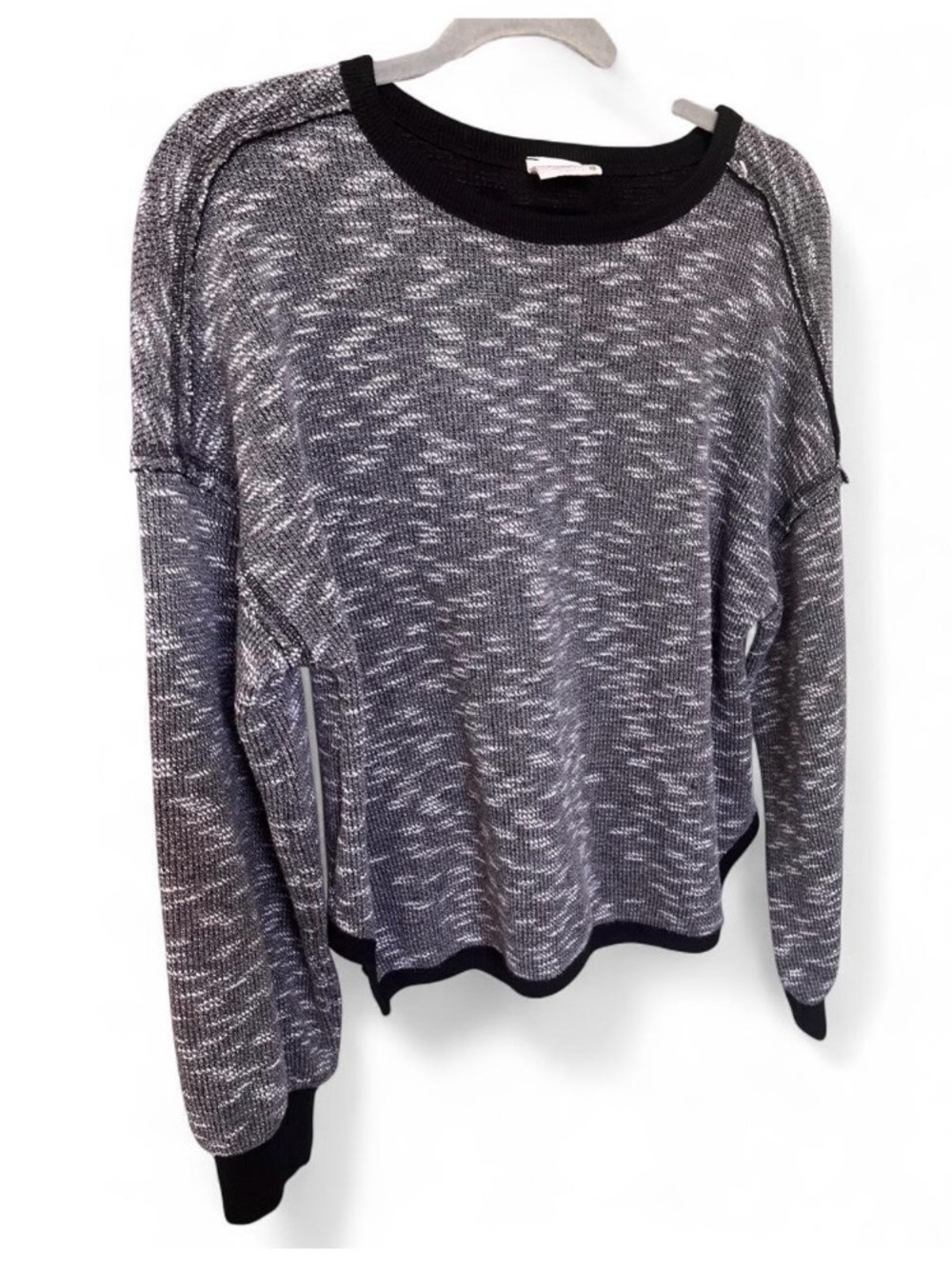 Cotton blend Drop off shoulder Black grayKnit Top L